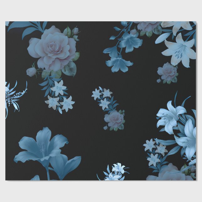 Luxury Dark Teal Floral Pattern Wrapping Paper (Flat)