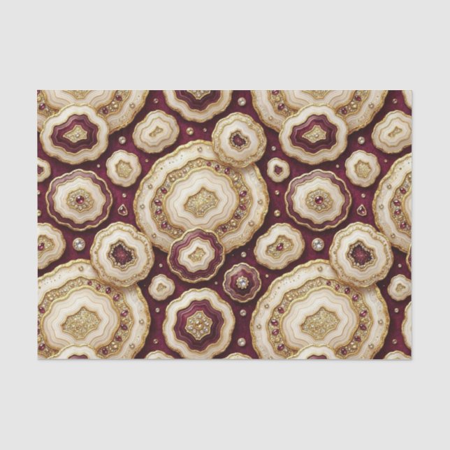 Luxury Decoupage | Burgundy + Gold Agate Geode Tissue Paper (Front)