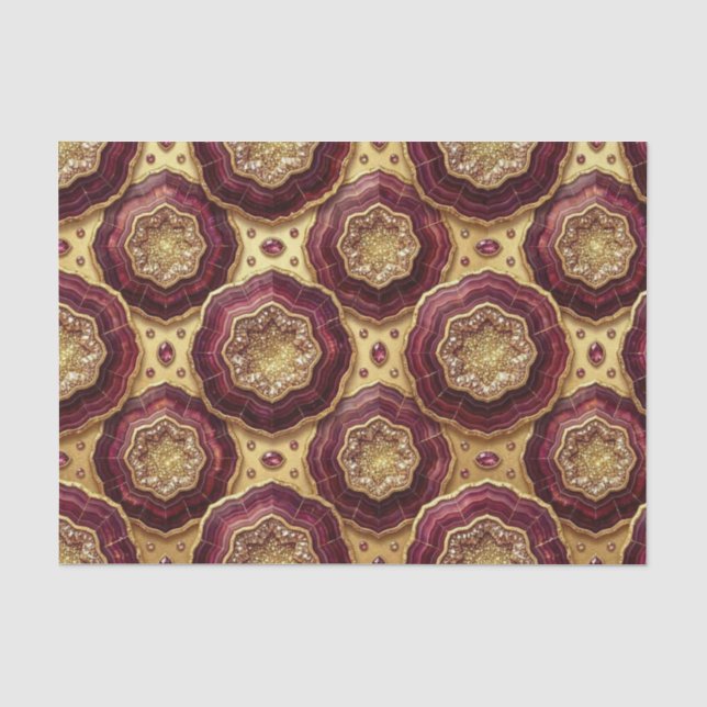 Luxury Decoupage | Burgundy + Gold Agate Geode Tissue Paper (Front)