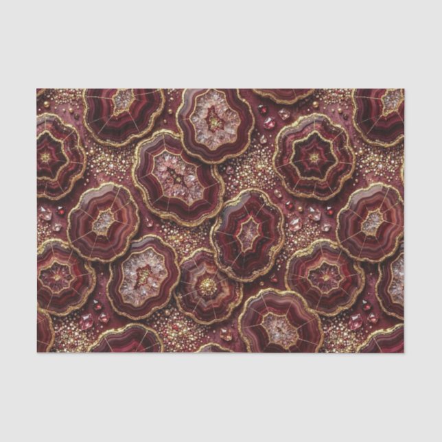 Luxury Decoupage | Burgundy + Gold Agate Geode Tissue Paper (Front)