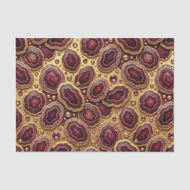 Luxury Decoupage | Burgundy + Gold Agate Geode Tissue Paper (Front)