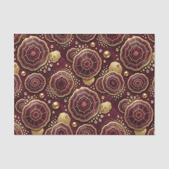 Luxury Decoupage | Burgundy + Gold Agate Geode Tissue Paper (Front)