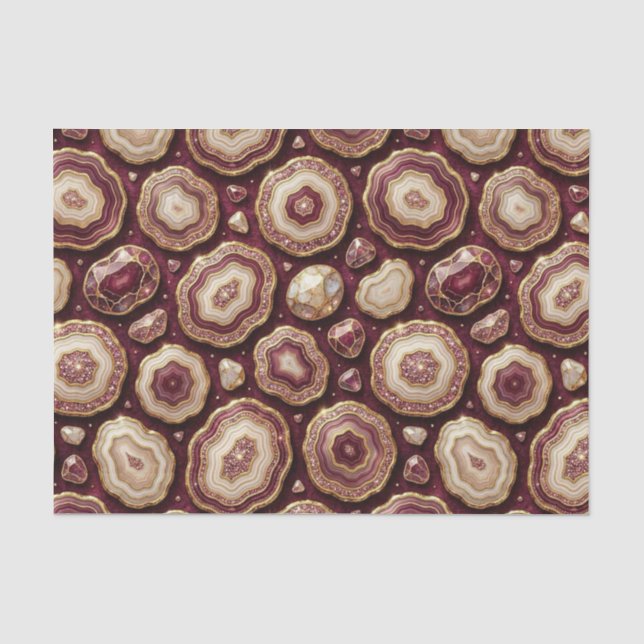 Luxury Decoupage | Burgundy + Gold Agate Geode Tissue Paper (Front)