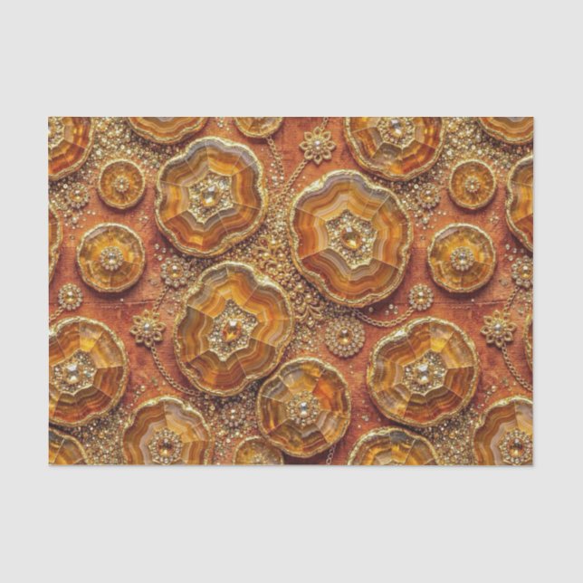 Luxury Decoupage | Burnt Orange + Gold Agate Geode Tissue Paper (Front)