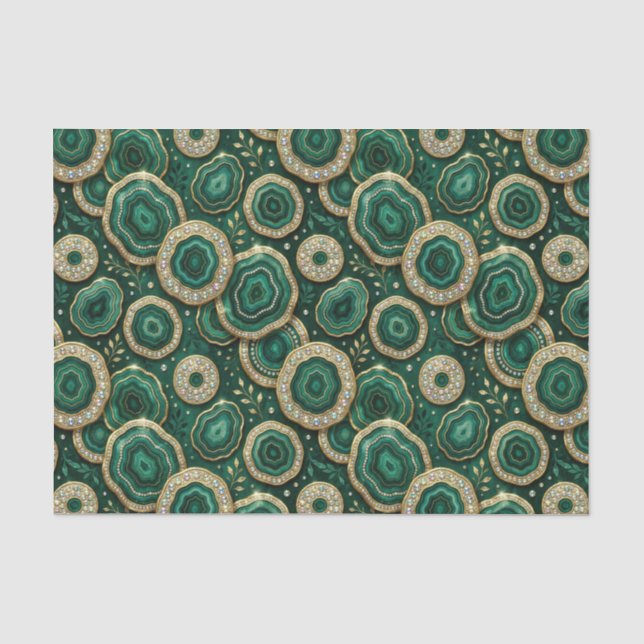 Luxury Decoupage | Forest Green + Gold Agate Geode Tissue Paper (Front)