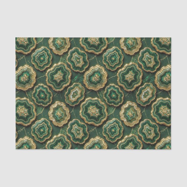 Luxury Decoupage | Forest Green + Gold Agate Geode Tissue Paper (Front)