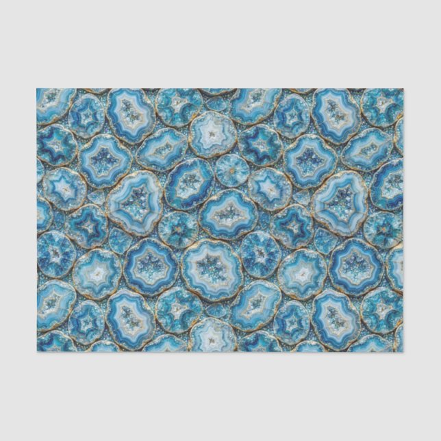 Luxury Decoupage | Ocean Blue + Gold Agate Geode Tissue Paper (Front)