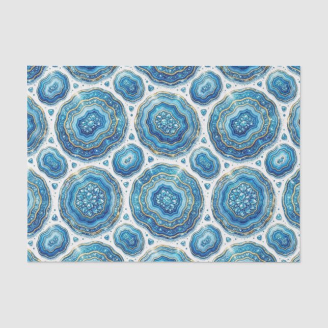 Luxury Decoupage | Ocean Blue + Gold Agate Geode Tissue Paper (Front)