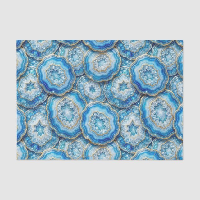 Luxury Decoupage | Ocean Blue + Gold Agate Geode Tissue Paper (Front)