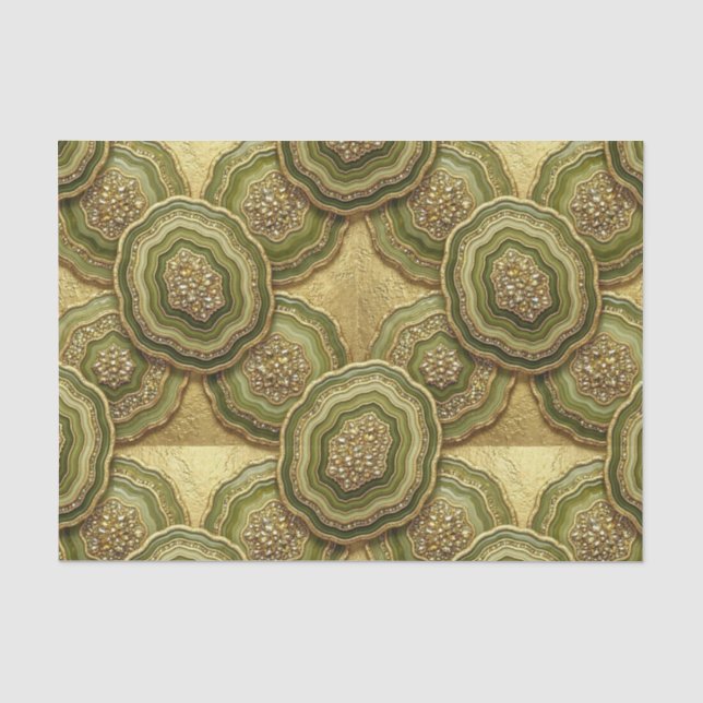 Luxury Decoupage | Olive Green + Gold Agate Geode Tissue Paper (Front)