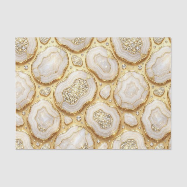 Luxury Decoupage | White + Gold Agate Geode Tissue Paper (Front)