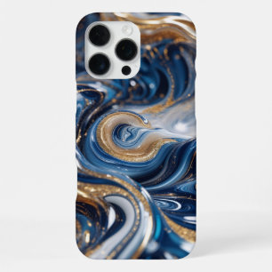 Luxury Deep Blue Gold Swirl 3D Marble Texture, iPhone 16 Pro Max Case