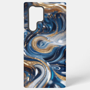 Luxury Deep Blue Gold Swirl 3D Marble Texture Samsung Galaxy Case
