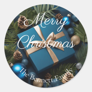 Luxury Deep Blue & Green Foliage Christmas Gifts  Classic Round Sticker
