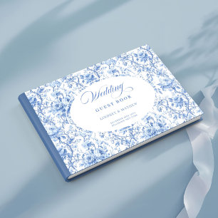 Luxury Deep Blue Roses French Toile Guest Book