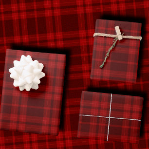Luxury Deep Burgundy Red Monochrome Tartan Plaid Wrapping Paper Sheet