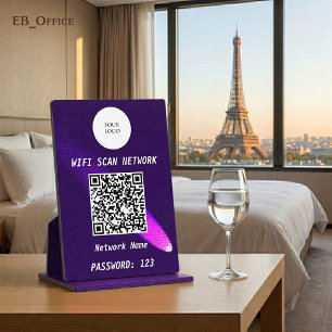 Luxury Deep Purple Leather Spotlight QR Code Wifi Plaque