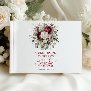 Luxury Deep Red Floral Gold Bridal Shower Guest   Book