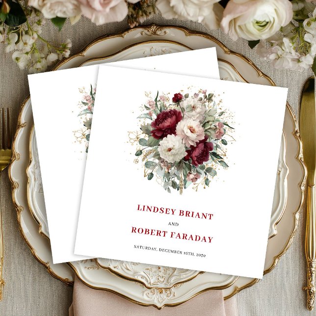 Luxury Deep Red Flowers Gold Wedding Napkins (Luxury Deep Red Flowers Gold Wedding Napkins)