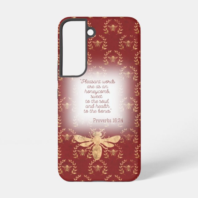 Luxury Deep Red Gold Bee Wreath Grid Faith  Samsung Galaxy S22 Case (Back)