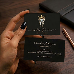 luxury Dental Clinic Gold Crown Tooth Logo Dentist Business Card