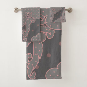 Luxury design, floral pattern, grey, dusty pink bath towel set