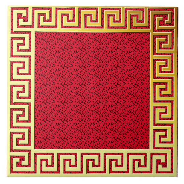 Luxury design greek key red and gold classic tile (Front)