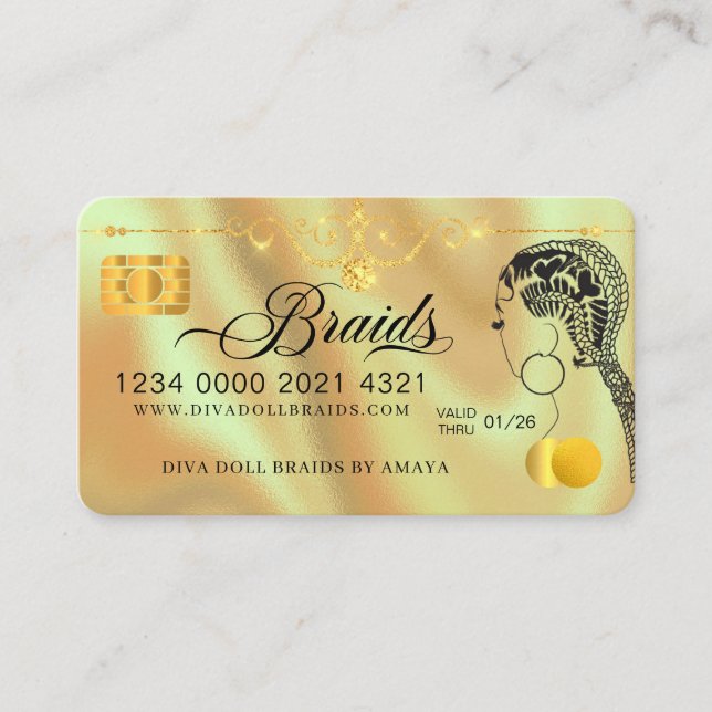 Luxury Diamond Foil Hair Braiding Credit Style Bus Business Card (Front)