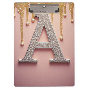 Luxury Diamond Letter A Monogram With Gold Drips Clipboard
