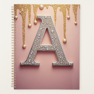 Luxury Diamond Letter A Monogram With Gold Drips Planner