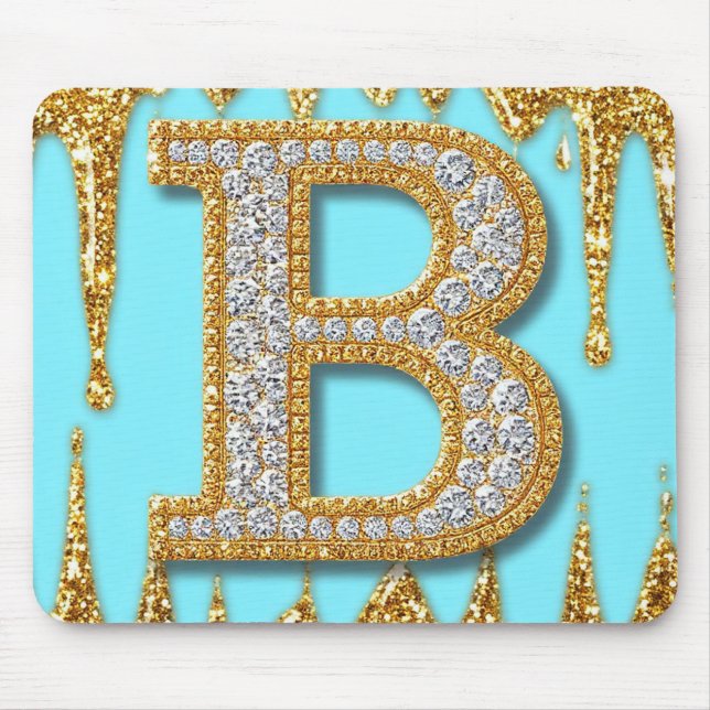 Luxury Diamond Letter B on Gold Glitter Background Mouse Pad (Front)