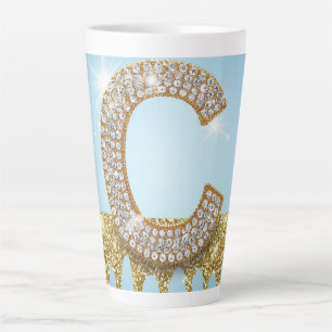Luxury Diamond Letter C on Gold Glitter Background Latte Mug