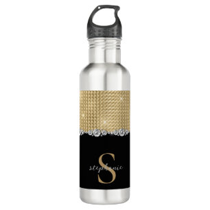 Luxury Diamonds Gold Black Monogram 710 Ml Water Bottle