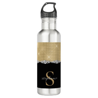 Luxury Diamonds Gold Black Monogram 710 Ml Water Bottle