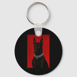 Luxury doberman dark black dog portrait gothic key ring