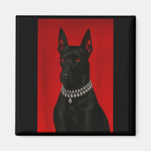 Luxury doberman dark black dog portrait gothic magnet