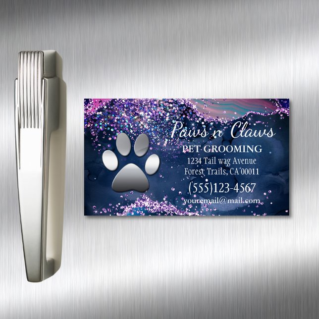 Luxury Dog Pet Grooming Paw Agate Magnetic Business Card (Creator Uploaded)