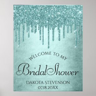 Luxury Drip Bridal Shower Pastel Mint Green Pour Poster