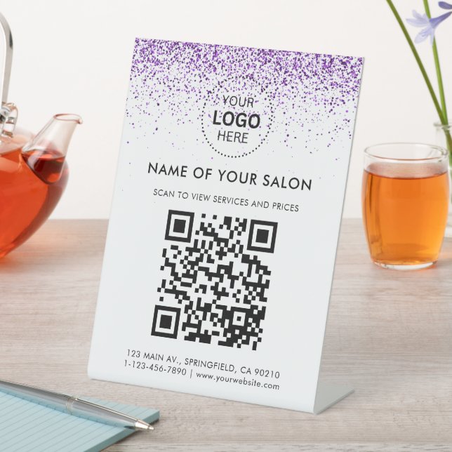 Luxury drips glitter purple Salon Pedestal Sign (In SItu)
