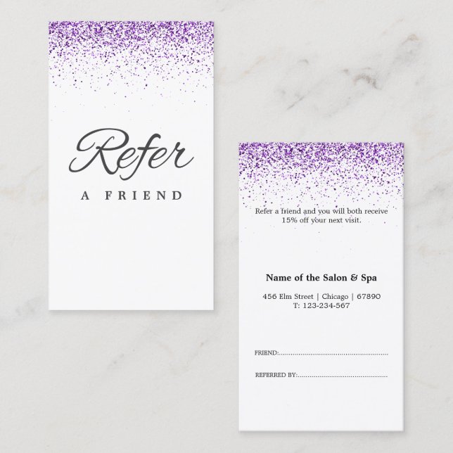 Luxury drips glitter purple Salon Referral Card (Front/Back)