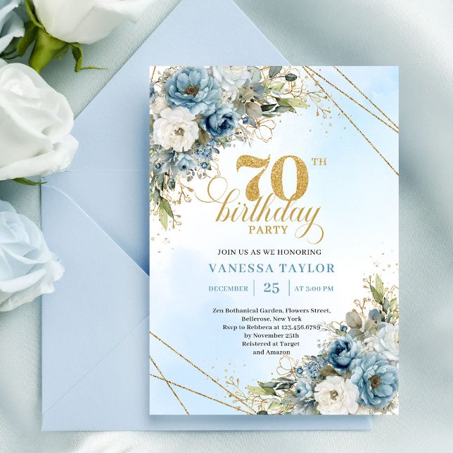 Luxury Dusty Blue 70th Birthday Celebration Invitation (Luxury Dusty Blue 70th Birthday Celebration)