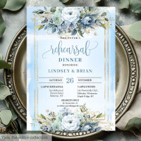 Luxury Dusty Blue Gold Frame Rehearsal Invitation