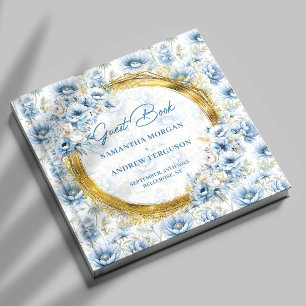 Luxury Dusty Blue Gold Glitter Wedding Guest Book