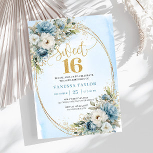 Luxury Dusty Blue Greenery Sweet 16th Birthday  Invitation