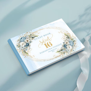 Luxury Dusty Blue Greenery Sweet Sixteen Sign In Guest Book