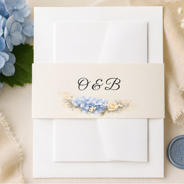 Luxury Dusty Blue Hydrangea Wedding Invitation Belly Band (Part of the luxury dusty blue hydrangea wedding collection, belly band)
