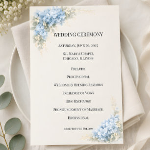 Luxury Dusty Blue Hydrangea Wedding Programme
