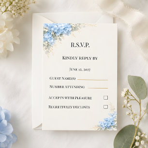 Luxury Dusty Blue Hydrangea Wedding RSVP Card