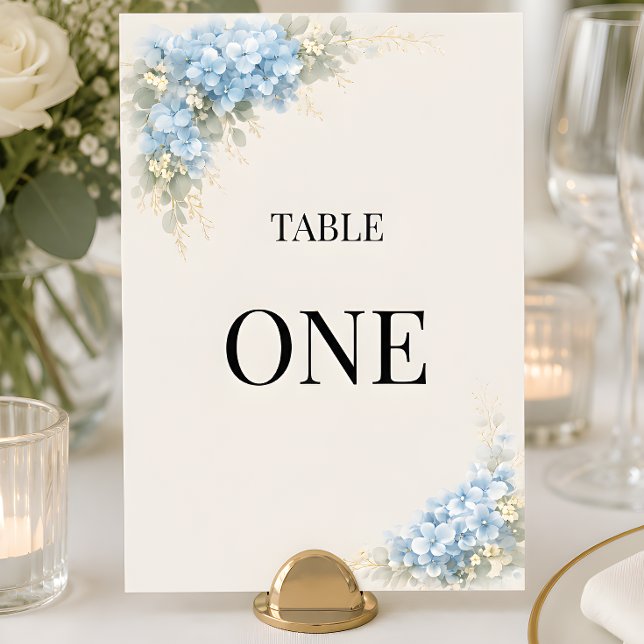Luxury Dusty Blue Hydrangea Wedding Table Number  (Part of the luxury dusty blue hydrangea wedding collection, table number card)