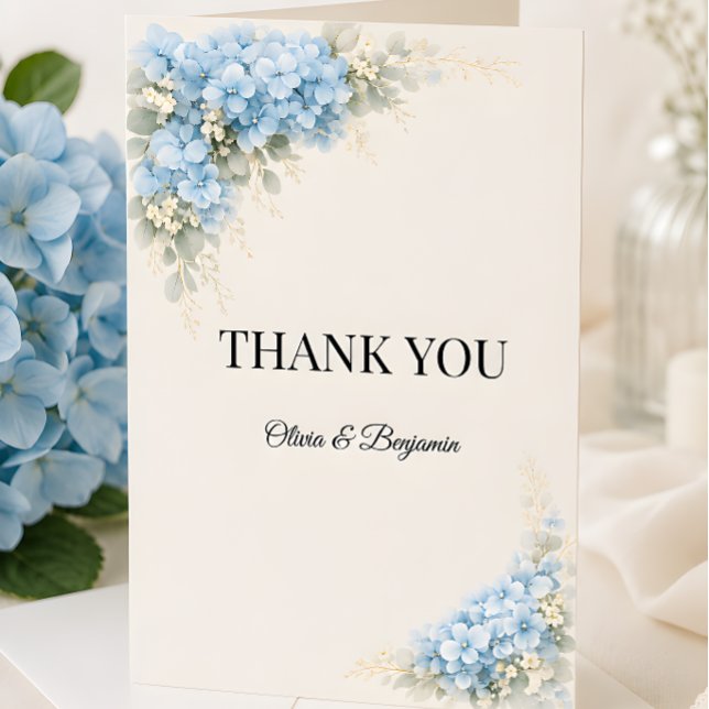 Luxury Dusty Blue Hydrangea Wedding Thank You Card (Part of the luxury dusty blue hydrangea wedding collection, thank you card)